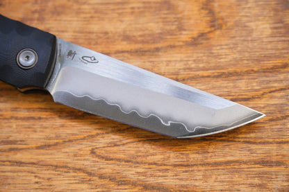 North Mountain Blade Kick Stop Chop Plus - 4" SLD-Magic Steel San Mai Tanto Blade, Black G10 Handle
