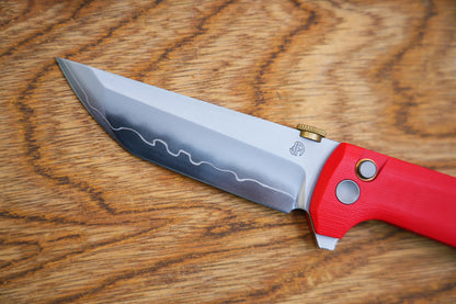 North Mountain Blade Chop 2 G10 Thumb Disk - 3.4" SLD-Magic Steel San Mai Tanto Blade, Red G10 Handle