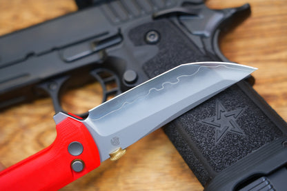 North Mountain Blade Chop 2 G10 Thumb Disk - 3.4" SLD-Magic Steel San Mai Tanto Blade, Red G10 Handle
