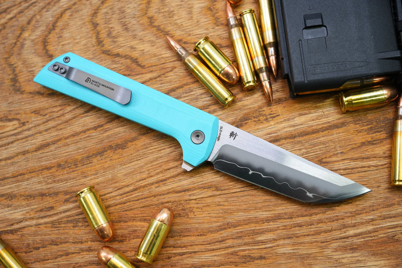 North Mountain Blade Chop 2 G10 - 3.4" SLD-Magic Steel San Mai Tanto Blade, Sky Blue G10 Handle