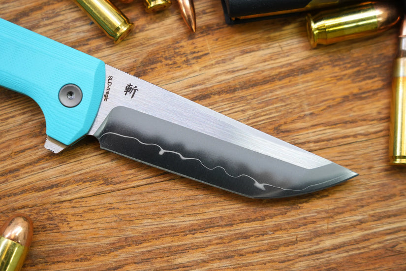 North Mountain Blade Chop 2 G10 - 3.4" SLD-Magic Steel San Mai Tanto Blade, Sky Blue G10 Handle