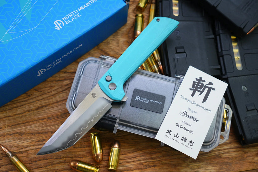 North Mountain Blade Chop 2 G10 - 3.4" SLD-Magic Steel San Mai Tanto Blade, Sky Blue G10 Handle