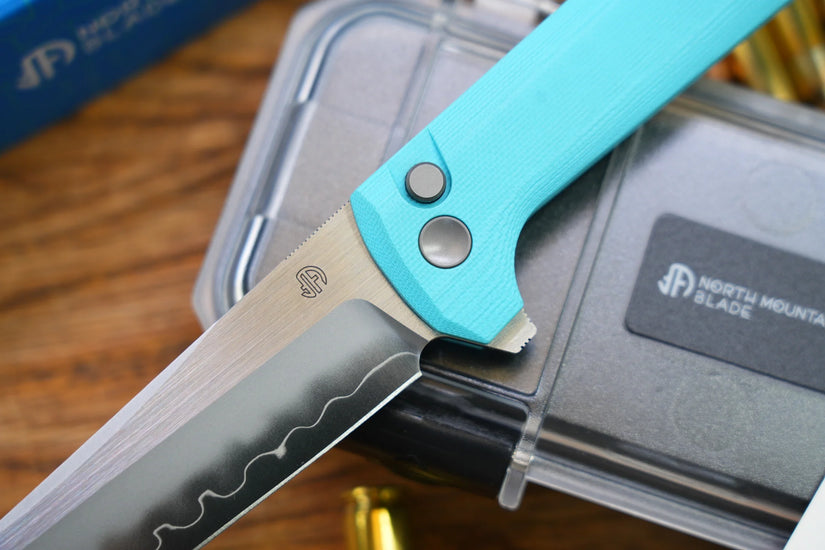 North Mountain Blade Chop 2 G10 - 3.4" SLD-Magic Steel San Mai Tanto Blade, Sky Blue G10 Handle