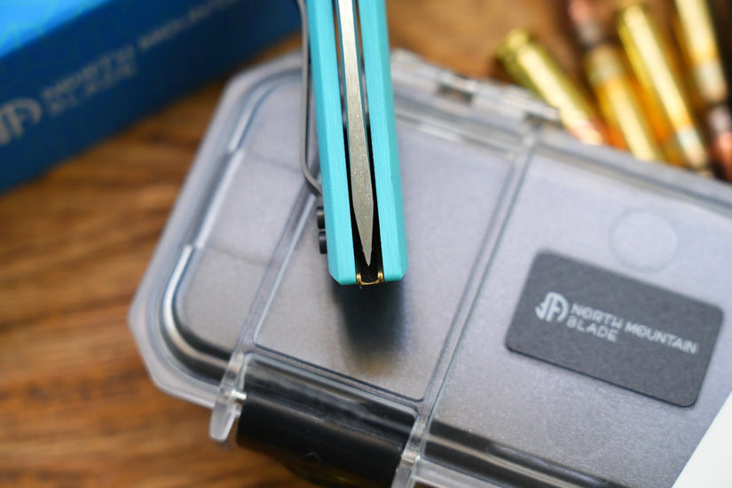 North Mountain Blade Chop 2 G10 - 3.4" SLD-Magic Steel San Mai Tanto Blade, Sky Blue G10 Handle