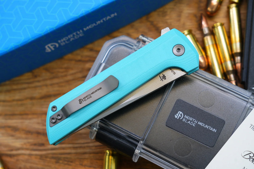 North Mountain Blade Chop 2 G10 - 3.4" SLD-Magic Steel San Mai Tanto Blade, Sky Blue G10 Handle