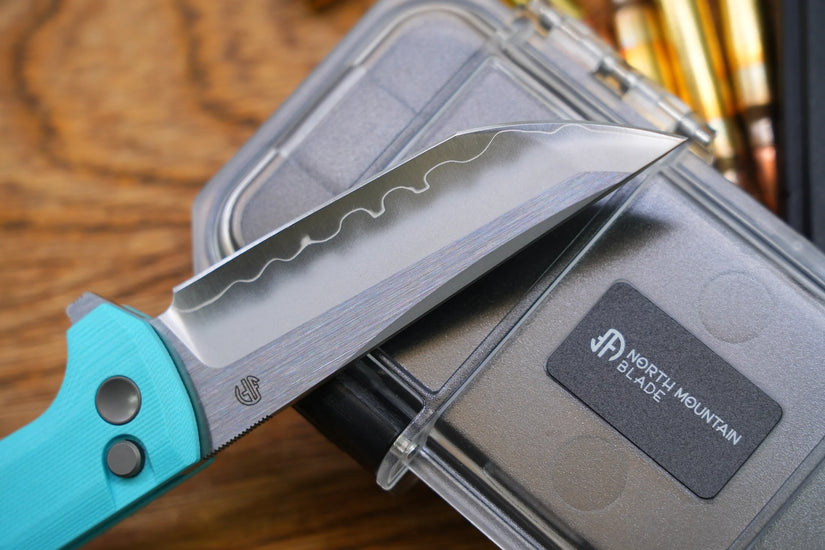 North Mountain Blade Chop 2 G10 - 3.4" SLD-Magic Steel San Mai Tanto Blade, Sky Blue G10 Handle