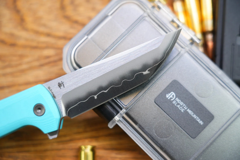North Mountain Blade Chop 2 G10 - 3.4" SLD-Magic Steel San Mai Tanto Blade, Sky Blue G10 Handle