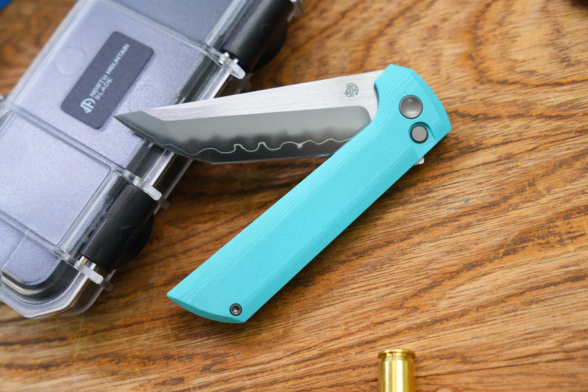 North Mountain Blade Chop 2 G10 - 3.4" SLD-Magic Steel San Mai Tanto Blade, Sky Blue G10 Handle