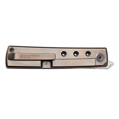 North Mountain Blade Kaiken Bronze Holes - 3.5" M390 Tanto Blade, Titanium Handle