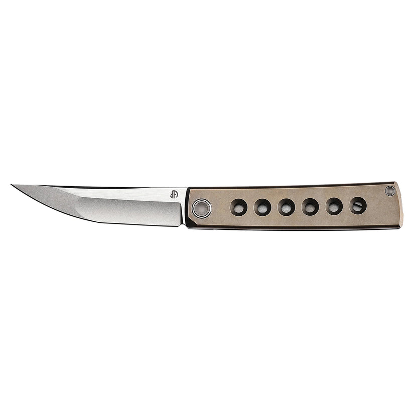 North Mountain Blade Kaiken Bronze Holes - 3.5" M390 Tanto Blade, Titanium Handle