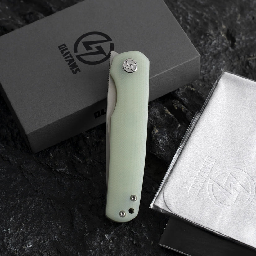 Olitans Stealth Walker G047-JW - 3" 14C28N Satin Blade, Jade G10 Handle