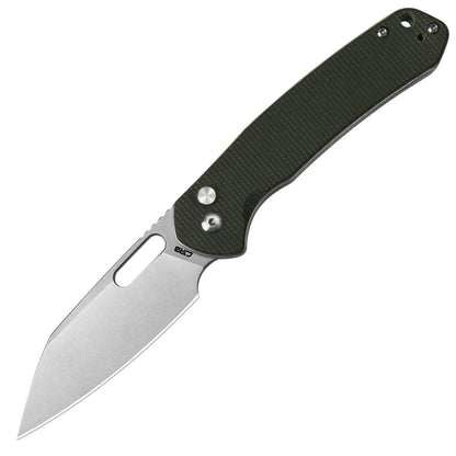 CJRB Pyrite Wharncliffe Green Micarta - 3.11" AR-RPM9 Stonewash Wharncliffe Blade, Green Micarta Handles - J1925AMGN