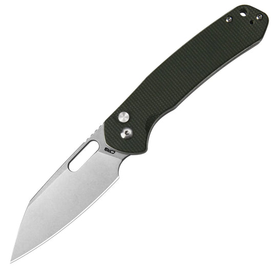 CJRB Pyrite Wharncliffe Green Micarta - 3.11" AR-RPM9 Stonewash Wharncliffe Blade, Green Micarta Handles - J1925AMGN