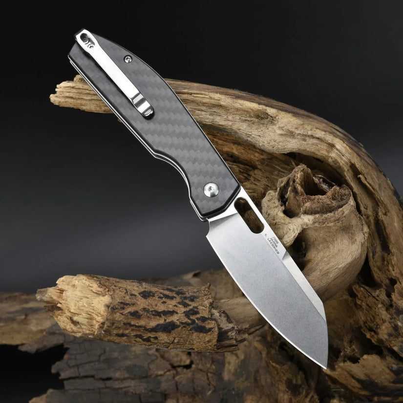 CJRB Ekko Carbon Fibre - 3.23" AR-RPM9 Stonewash Wharncliffe Blade, Carbon Fibre Handles - J1929BCF