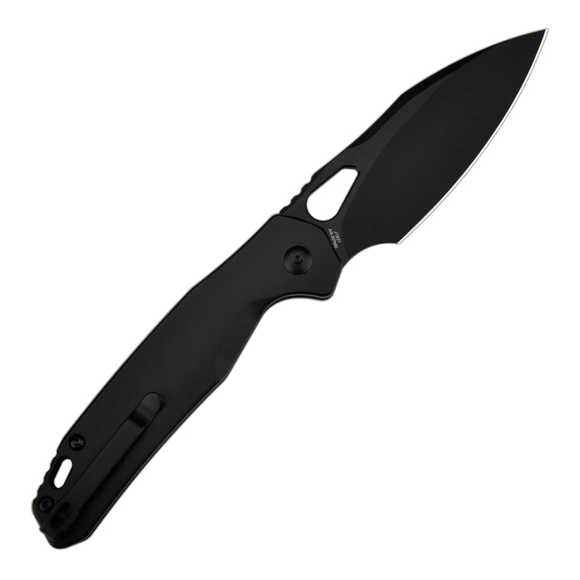 CJRB Frack - 3.9" AR-RPM9 Black Drop Point Blade, Black Steel Handles - J1931BST