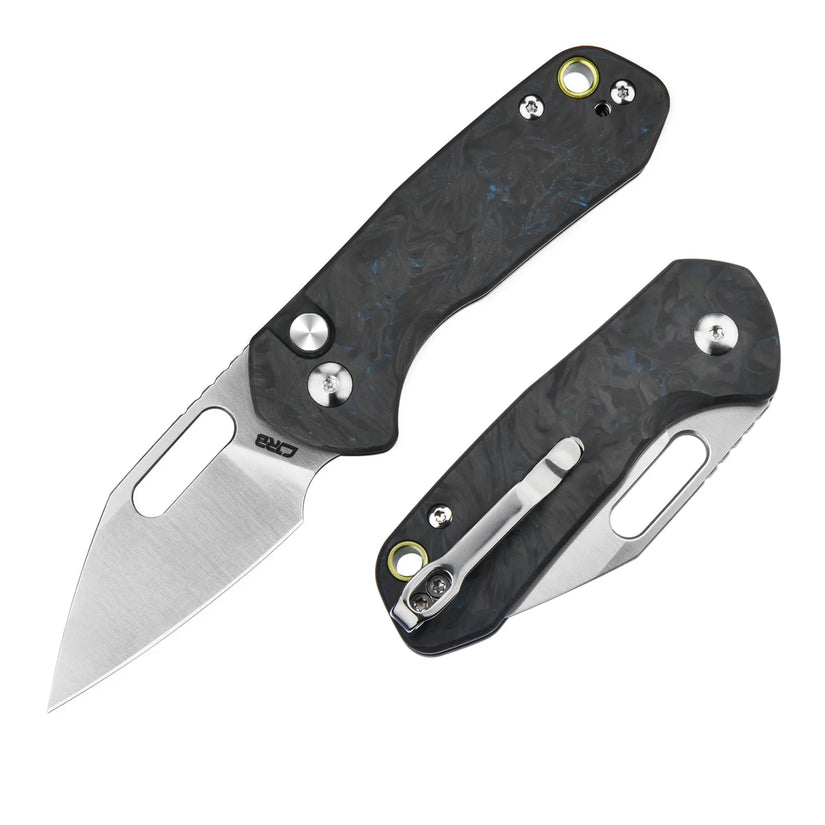 CJRB Mini Pyrite Wharncliffe - 2.17" AR-RPM9 Sand Polished Wharncliffe Blade, Forged Carbon Blue Handles - J1933-FCBU