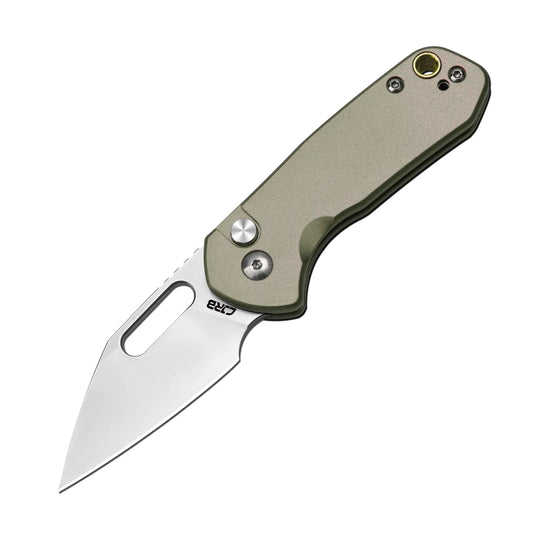 CJRB Mini Pyrite Wharncliffe - 2.17" AR-RPM9 Sandblasted Wharncliffe Blade, Green Aluminium Handles - J1933GN