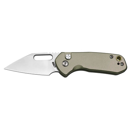 CJRB Mini Pyrite Wharncliffe - 2.17" AR-RPM9 Sandblasted Wharncliffe Blade, Green Aluminium Handles - J1933GN