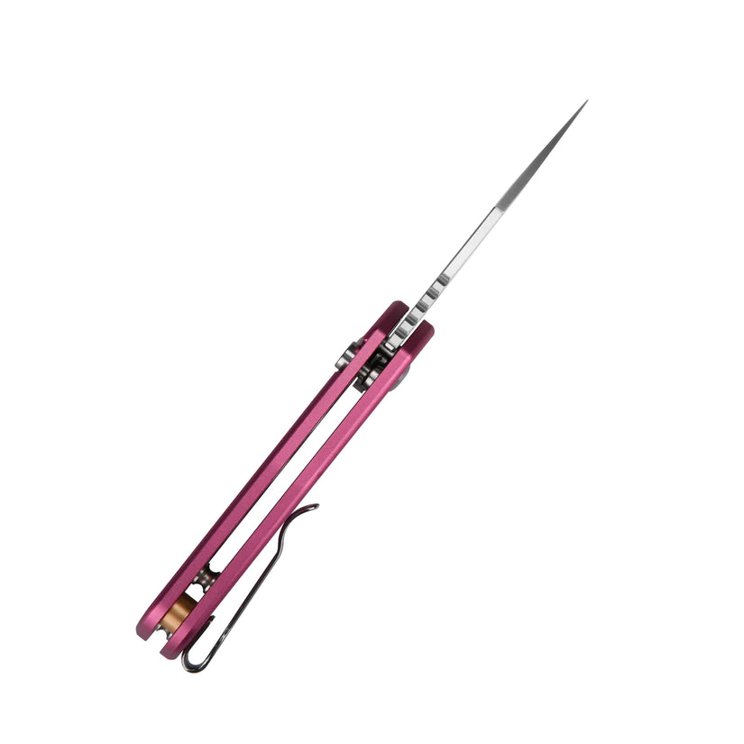 CJRB Mini Pyrite Wharncliffe - 2.17" AR-RPM9 Sandblasted Wharncliffe Blade, Pink Aluminium Handles - J1933PK