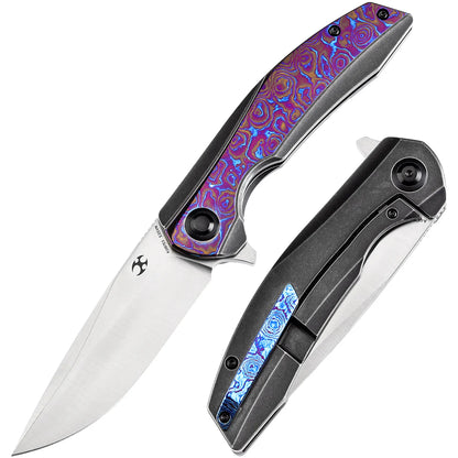 Kansept Accipiter - 3.5" CPM-S35VN Satin Blade, Black Anodised Titanium/Timascus Handle - K1007E3