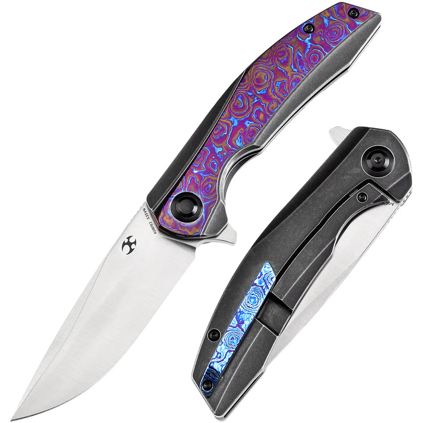 Kansept Accipiter - 3.5" CPM-S35VN Satin Blade, Black Anodised Titanium/Timascus Handle - K1007E3
