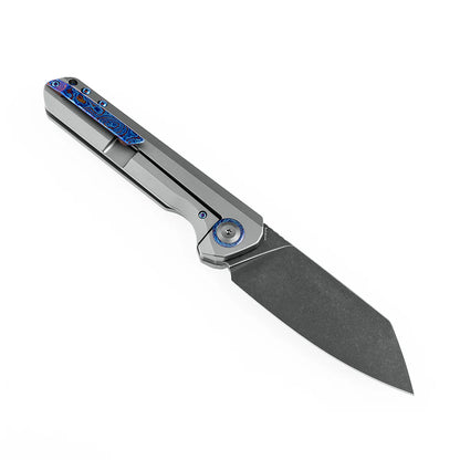 Kansept Bulldozer - 3.56" CPM-20CV Blackwashed Blade, Grey Titanium Handle with Timascus Clip. K1028A2