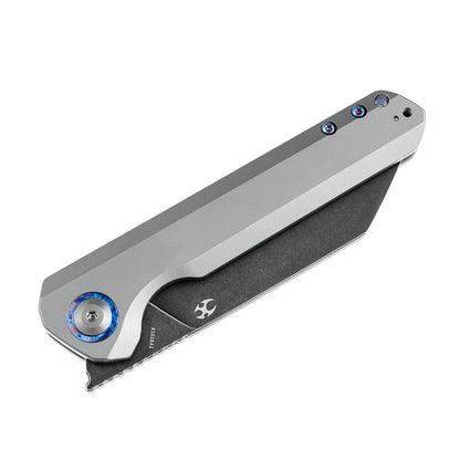 Kansept Bulldozer - 3.56" CPM-20CV Blackwashed Blade, Grey Titanium Handle with Timascus Clip. K1028A2