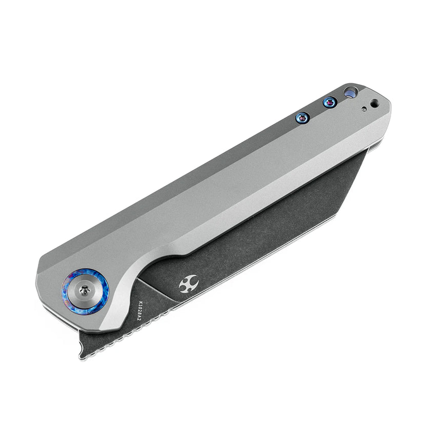Kansept Bulldozer - 3.56" CPM-20CV Blackwashed Blade, Grey Titanium Handle with Timascus Clip. K1028A2