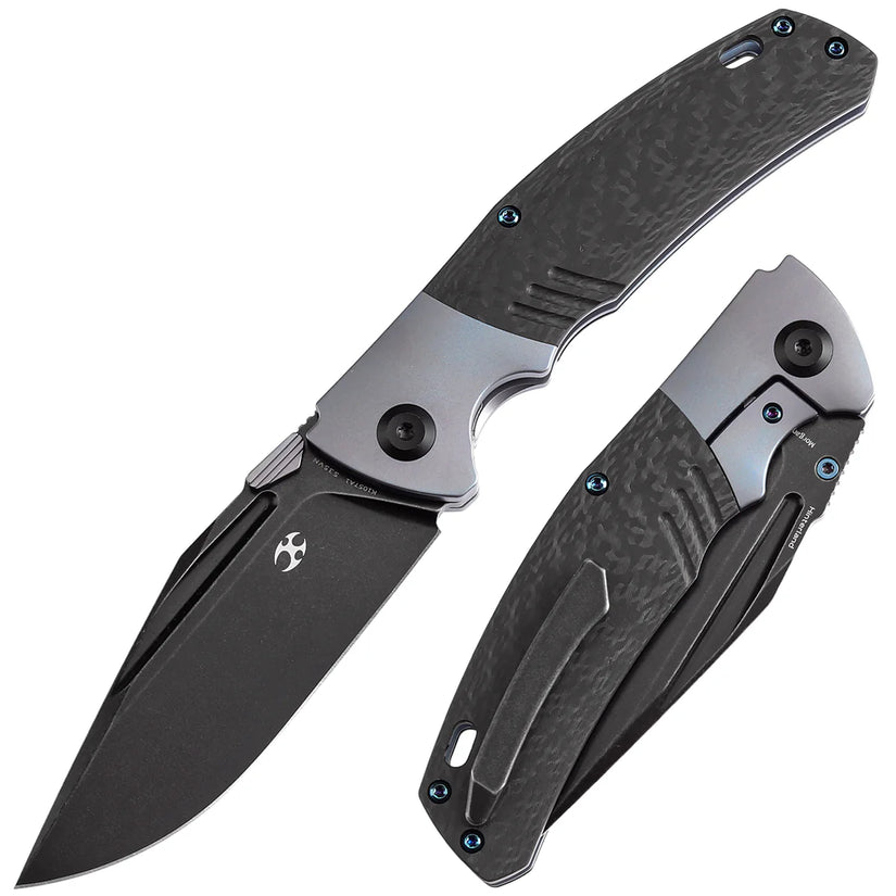 Kansept Hinterland - 3.58" CPM-S35VN Blackwash Clip Point, Blue Titanium/Twill Carbon Fibre - K1057A1
