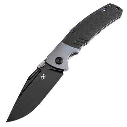 Kansept Hinterland - 3.58" CPM-S35VN Blackwash Clip Point, Blue Titanium/Twill Carbon Fibre - K1057A1