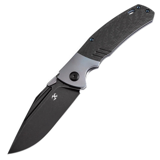 Kansept Hinterland - 3.58" CPM-S35VN Blackwash Clip Point, Blue Titanium/Twill Carbon Fibre - K1057A1