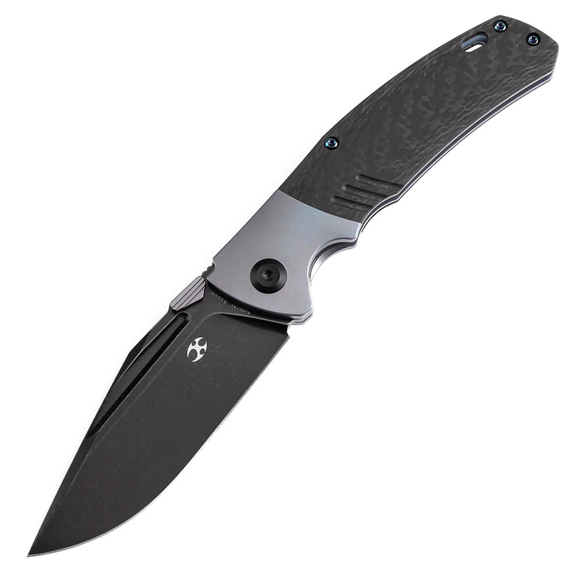 Kansept Hinterland - 3.58" CPM-S35VN Blackwash Clip Point, Blue Titanium/Twill Carbon Fibre - K1057A1