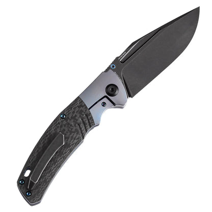 Kansept Hinterland - 3.58" CPM-S35VN Blackwash Clip Point, Blue Titanium/Twill Carbon Fibre - K1057A1
