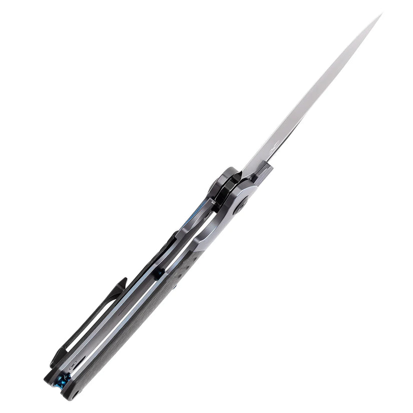 Kansept Hinterland - 3.58" CPM-S35VN Blackwash Clip Point, Blue Titanium/Twill Carbon Fibre - K1057A1