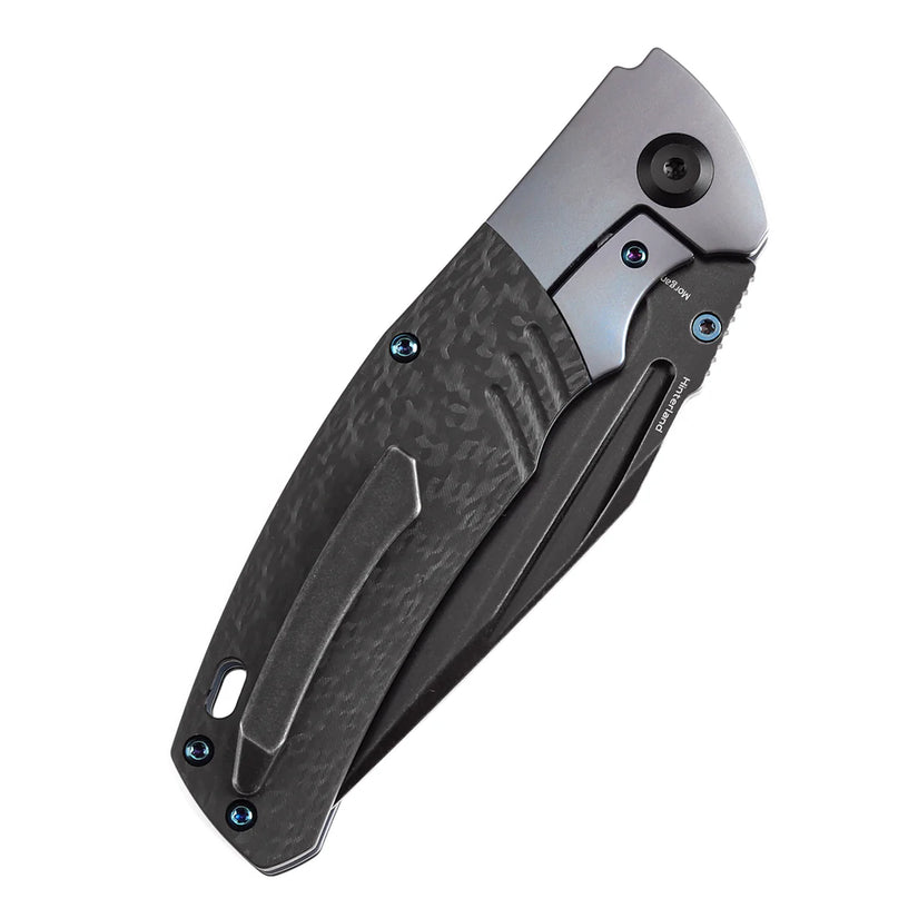 Kansept Hinterland - 3.58" CPM-S35VN Blackwash Clip Point, Blue Titanium/Twill Carbon Fibre - K1057A1
