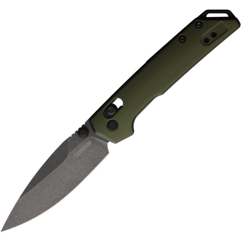 Kershaw Mini Iridium - 3" D2 Blackwash Blade, OD Green Aluminium Handles - 2051OLBW