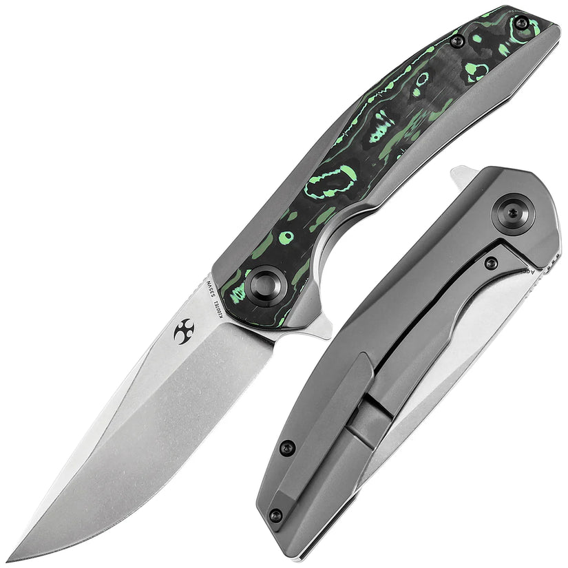 Kansept Accipiter - 3.5" CPM-S35VN Satin, Titanium/Green Carbon Fibre - K1007E1