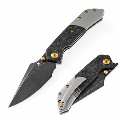 Kansept Fenrir - 3.48" CPM-S35VN Black Stonewashed Blade, Shred Carbon Fibre/Titanium Handle - K1034A1