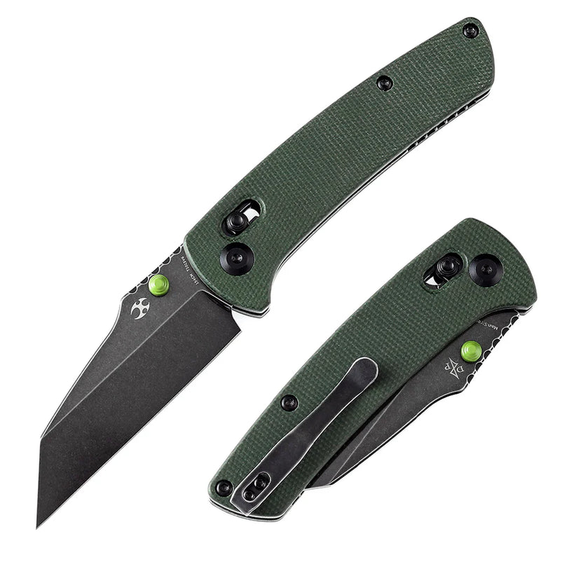 Kansept Main Street - 3.36" 154CM Black Stonewashed Blade, Green Micarta Handle - T1015V6