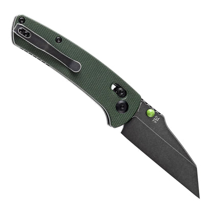 Kansept Main Street - 3.36" 154CM Black Stonewashed Blade, Green Micarta Handle - T1015V6