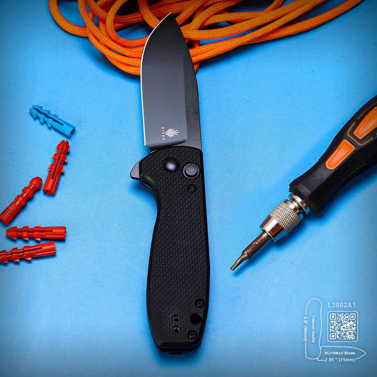 Kizer Amicus - 2.95" 9Cr18MoV Black Drop Point Blade, Black G10 Handle - L3002A1