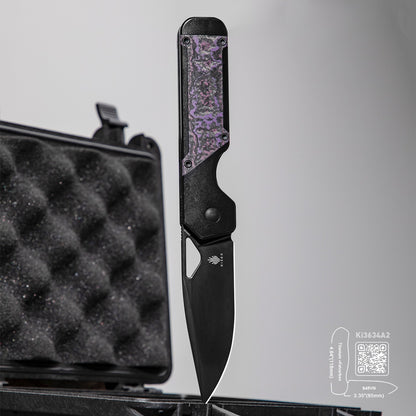 Kizer Militaw - 3.35" S45VN Polished Black DLC Blade, Purple Haze Fatcarbon Titanium Handle - Ki3634A2