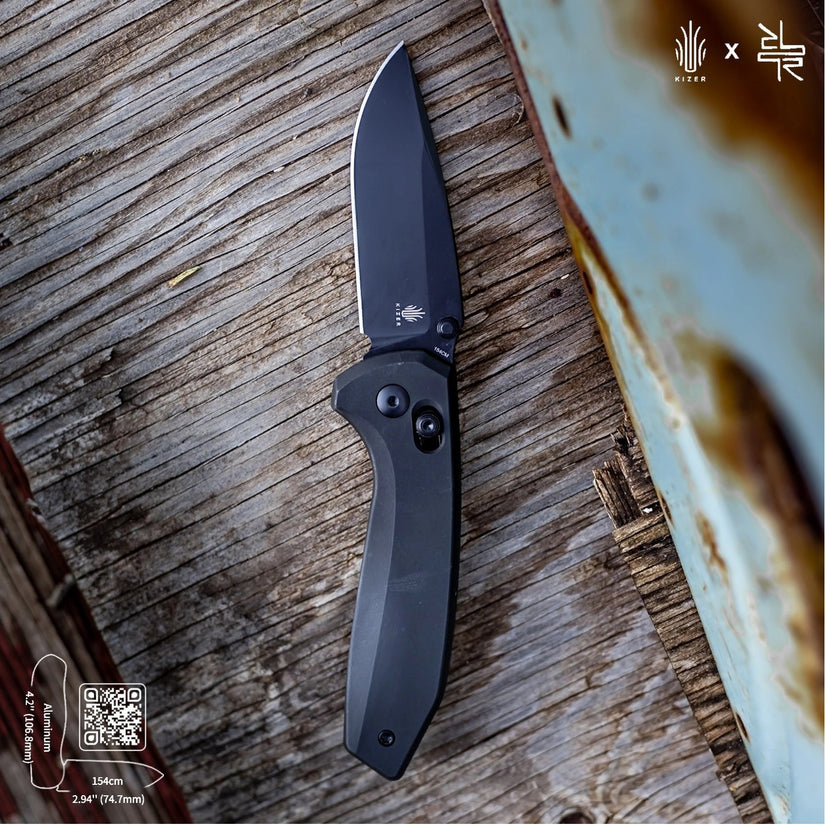Kizer Sub-3 OBK - 2.95" 154CM Black Blade, Black Aluminium Handle - V3650C1
