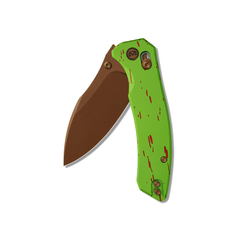 Miguron Norsa - 2.99" D2 Rose Gold PVD Blade, Green/Red Aluminium Handle