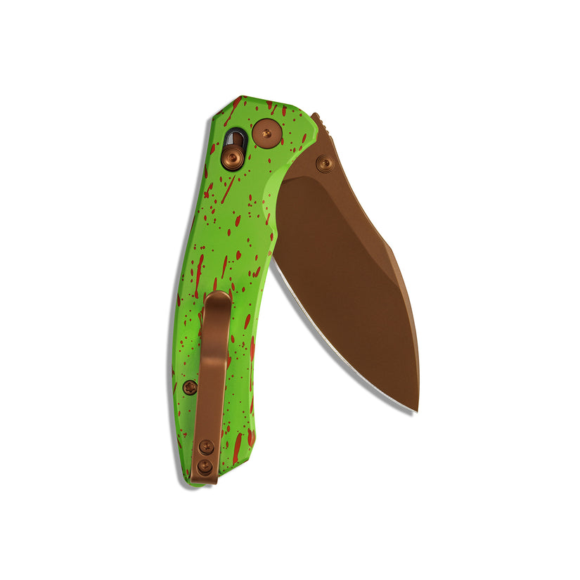 Miguron Norsa - 2.99" D2 Rose Gold PVD Blade, Green/Red Aluminium Handle