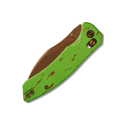 Miguron Norsa - 2.99" D2 Rose Gold PVD Blade, Green/Red Aluminium Handle