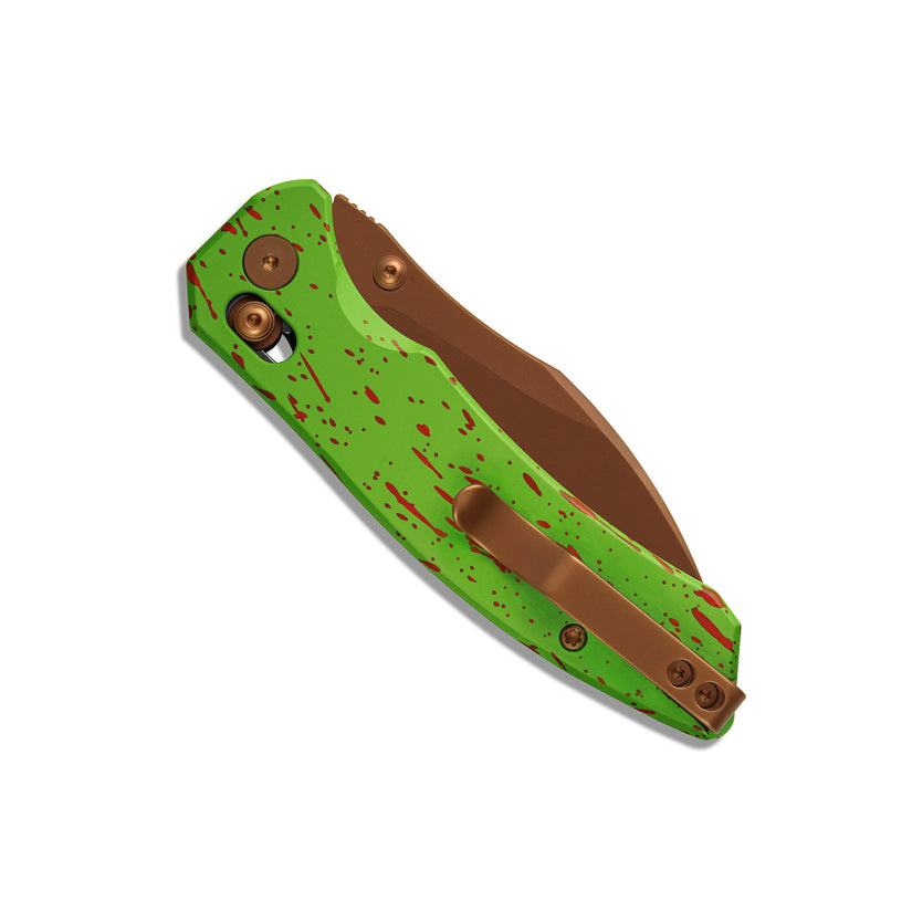 Miguron Norsa - 2.99" D2 Rose Gold PVD Blade, Green/Red Aluminium Handle