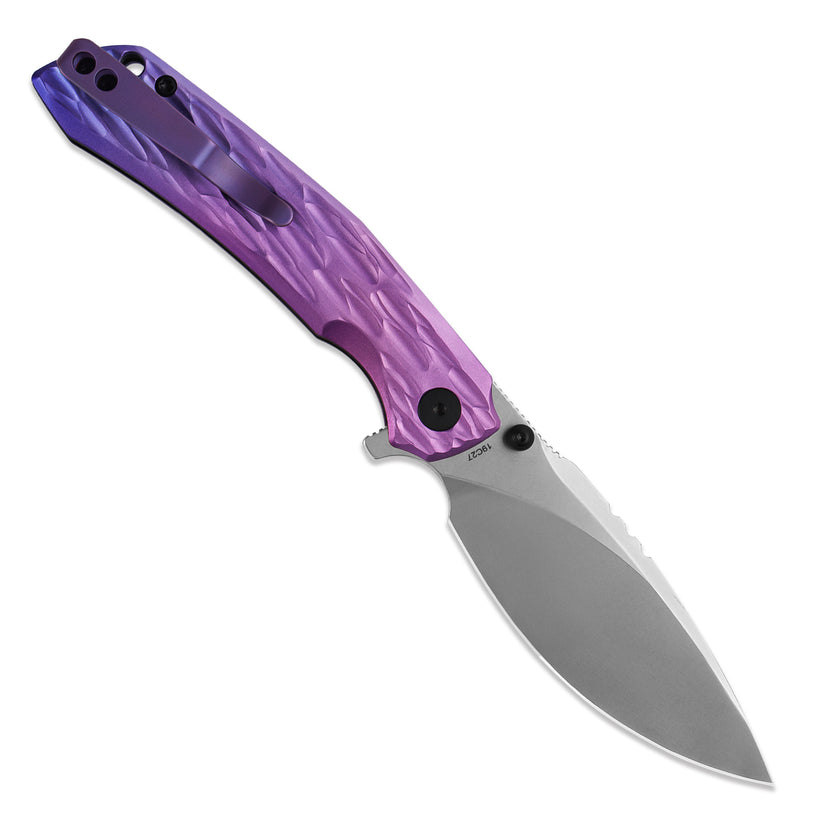Miguron Celora - 3.3" 19C27 Stonewash Blade, Aluminium Gradient Anodised Purple Handle