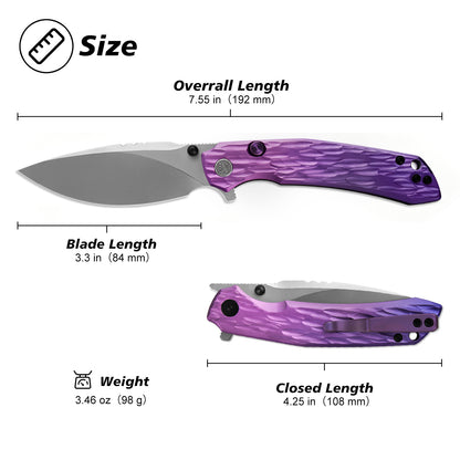 Miguron Celora - 3.3" 19C27 Stonewash Blade, Aluminium Gradient Anodised Purple Handle