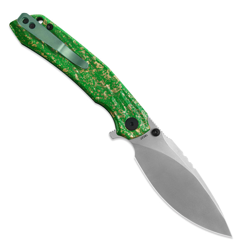 Miguron Celora - 3.3" 19C27 Stonewash Blade, Aluminium Lacquer Craft Green Handle